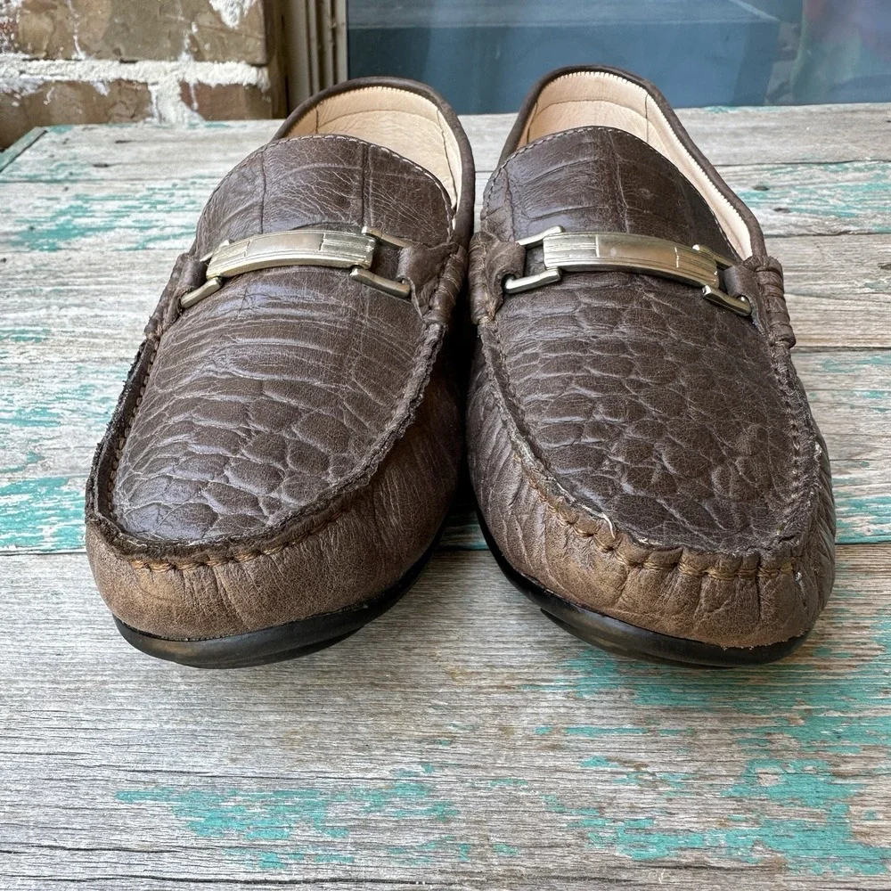 Kangaroos Shoes Driving Loafers Men's Size 7.5 US Croc Embossed Leather Horsebit